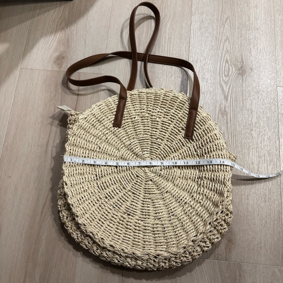 Cream and Brown Woven Tote with Structured Design - Picture 2 of 6
